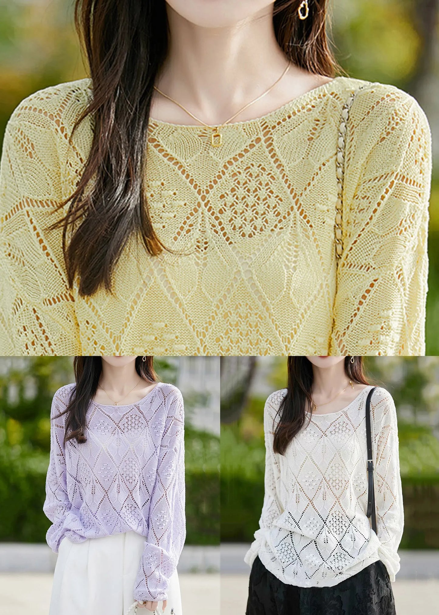 New Purple Geometric Plaid Knit Pullover Sweater