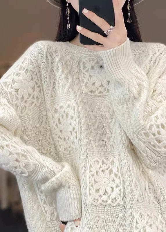Boutique Beige O Neck Woolen Sweater Fall