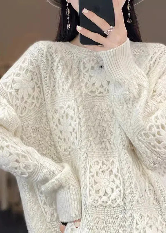 Boutique Beige O Neck Woolen Sweater Fall