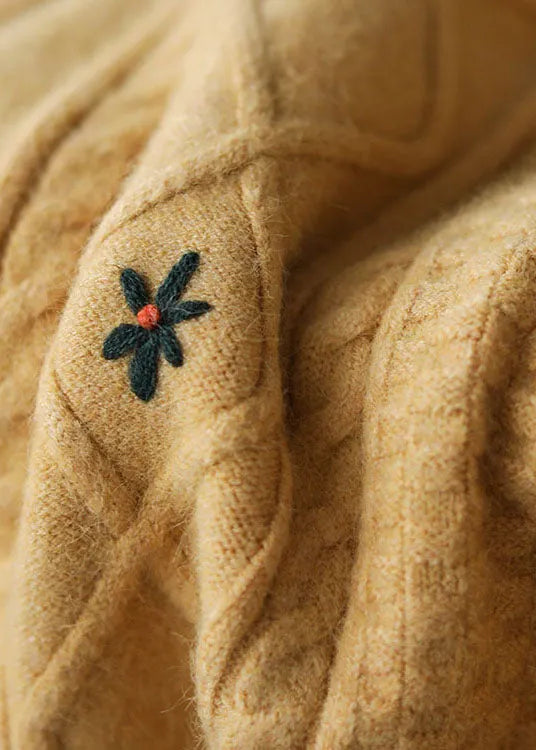 Loose Yellow Embroidered Knit Sweaters Winter