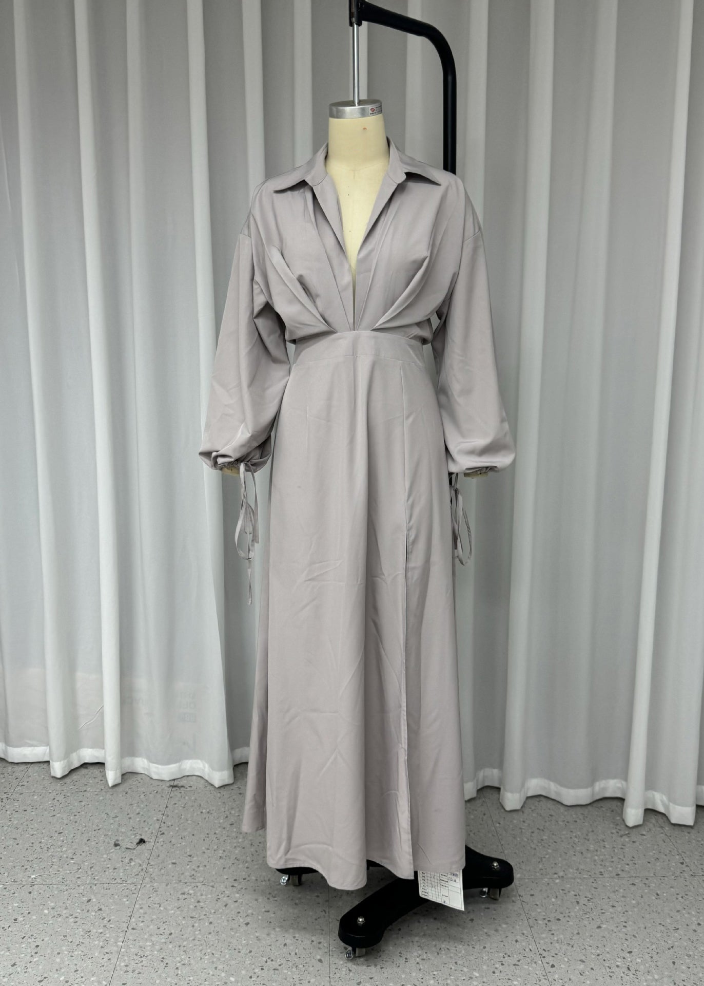 Italian Peter Pan Collar Side Open Patchwork Cotton Long Dress Fall