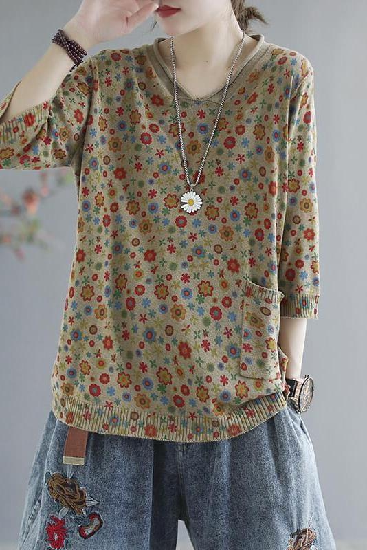 Spring Knitted Print Pocket Sweater