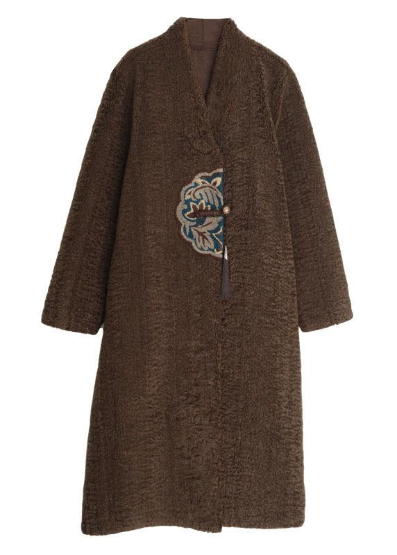 Red Embroidered Patchwork Winter Thick Coats Wool Jackets