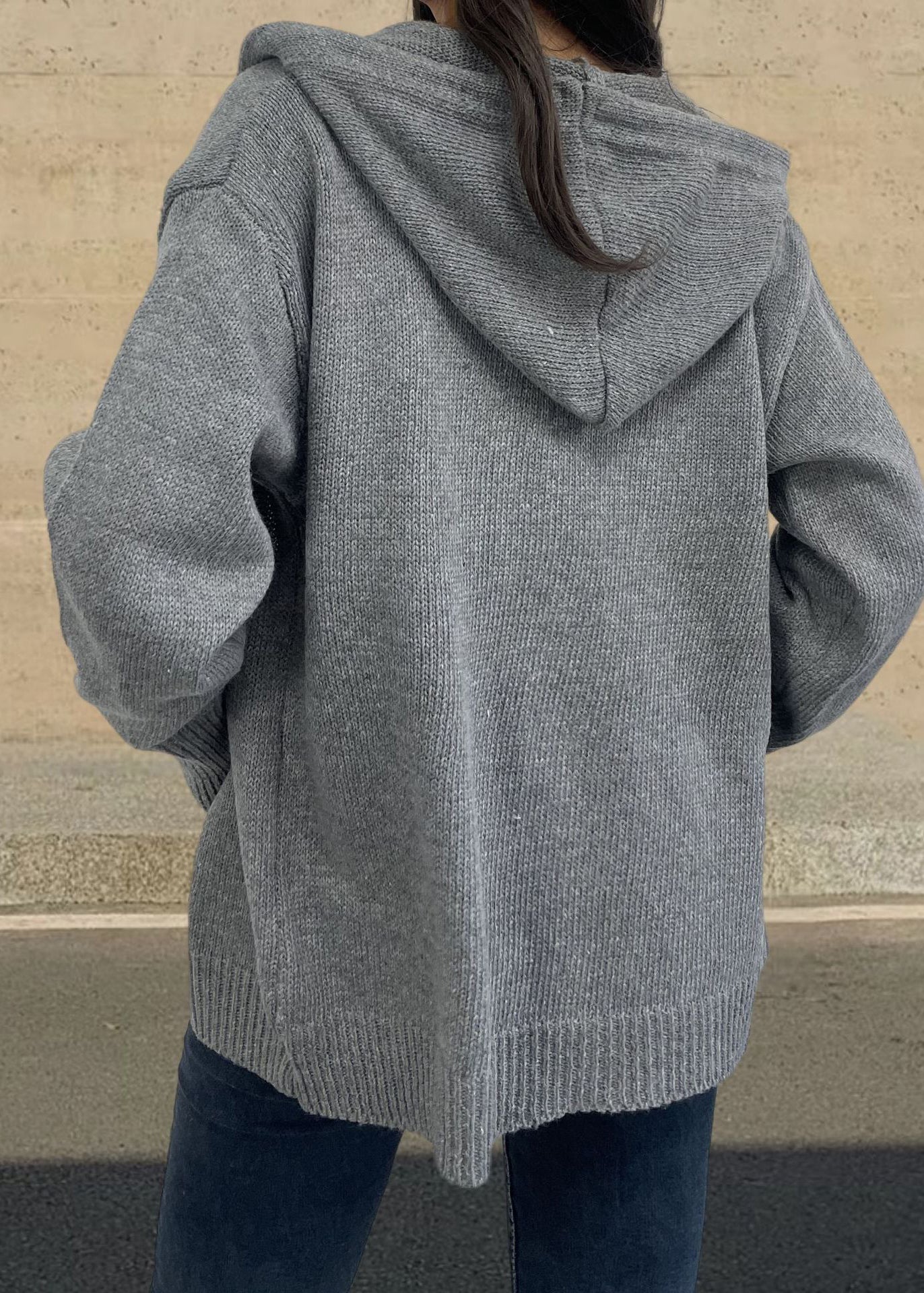 Style White Hooded Button Knit Loose Coat Fall
