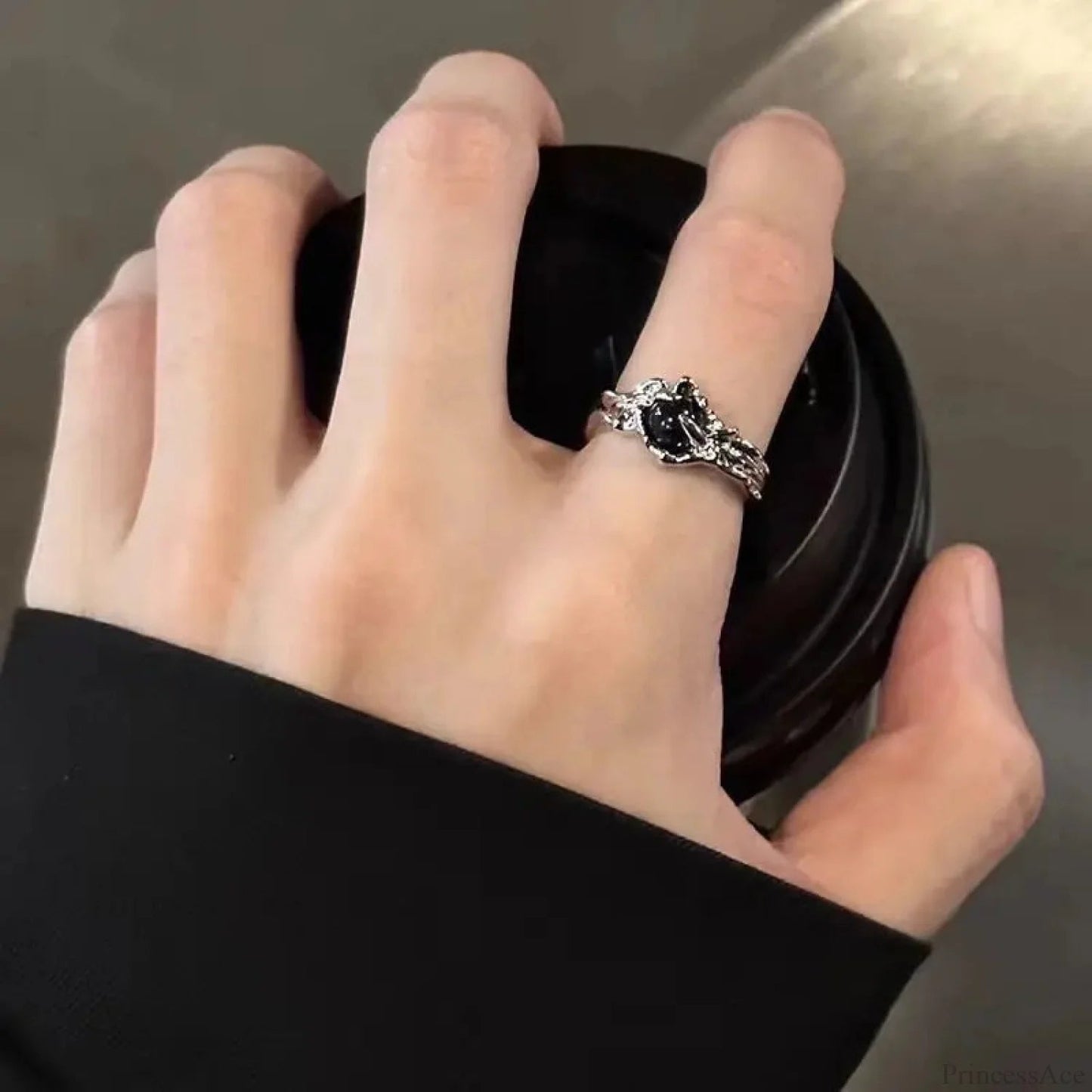 Silver Spine Gothic Glass Ring