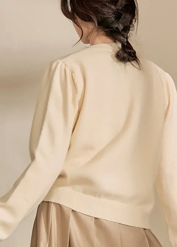 Light Yellow Square Collar Cotton Knit Sweaters Winter