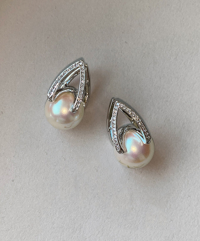 Stylish White Pearl Zircon Drop Earrings
