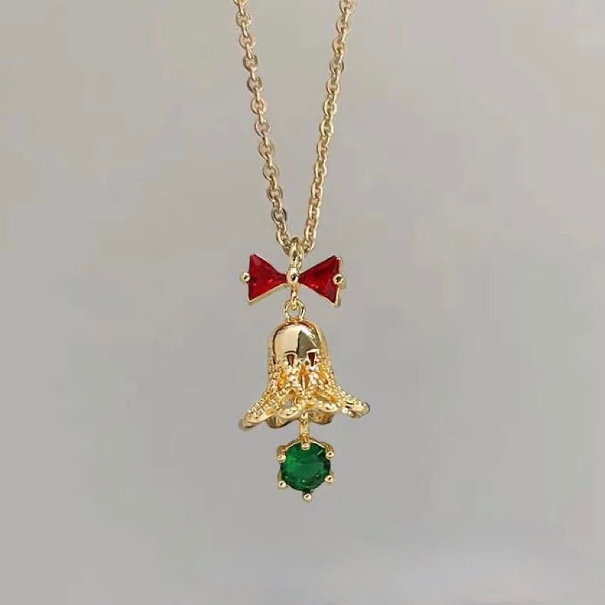 Festive Bell Red Bow Necklace