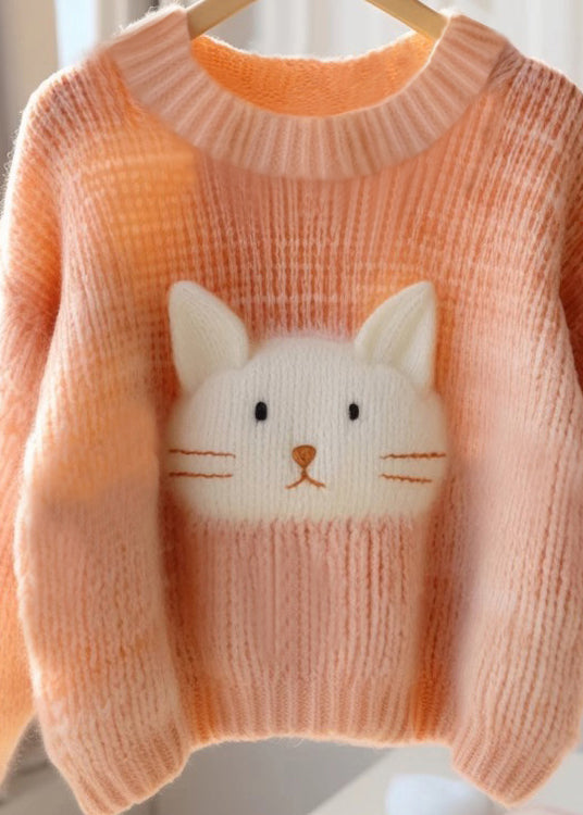 Orange O Neck Cozy Knit Sweaters Fall