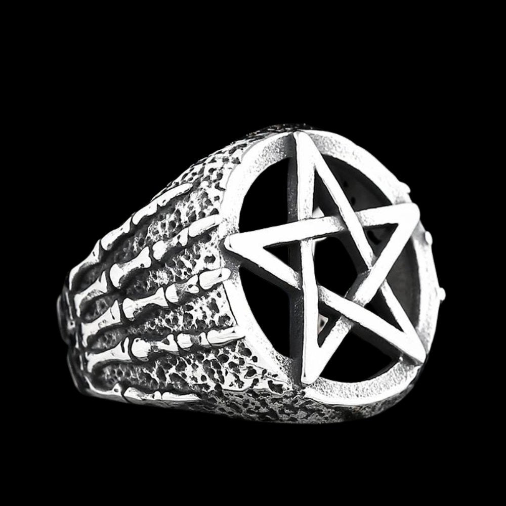 Hands of Death Pentagram Skull Ring