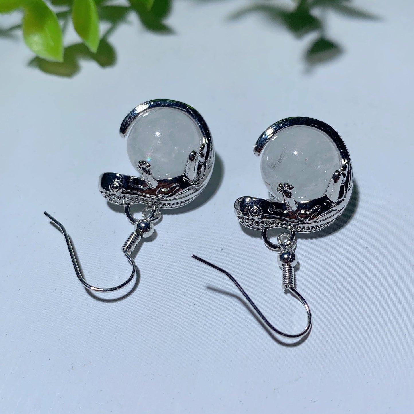 Mixed Crystal Lizard Earrings With Healing Stones 1.5 Inch