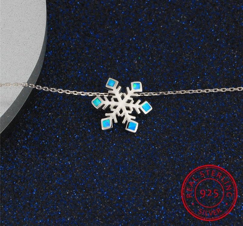 Sparkling Snowflake Opal Silver Necklace