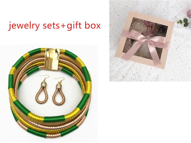 Multi-layered African Style Necklace Choker and Earrings
