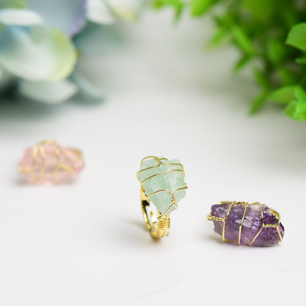 Raw Stone Spiritual Ring With Natural Crystal