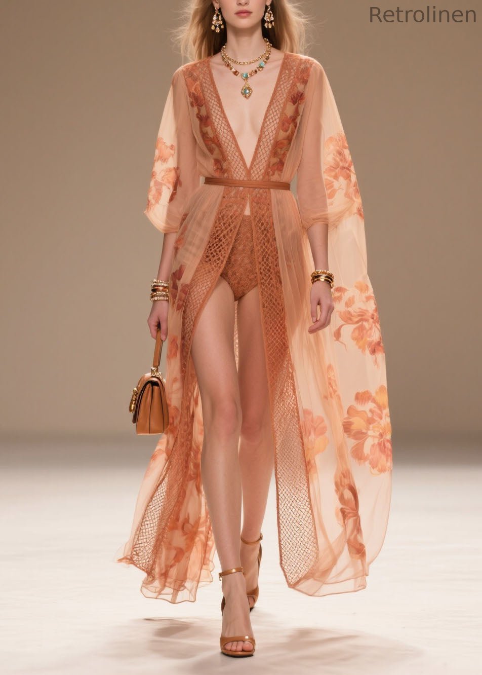Style Orange V Neck Print Chiffon Sun Protection Cardigans Summer