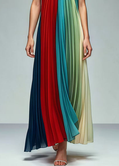 Colorblock Patchwork Wrinkled Chiffon Strapless Dresses Summer