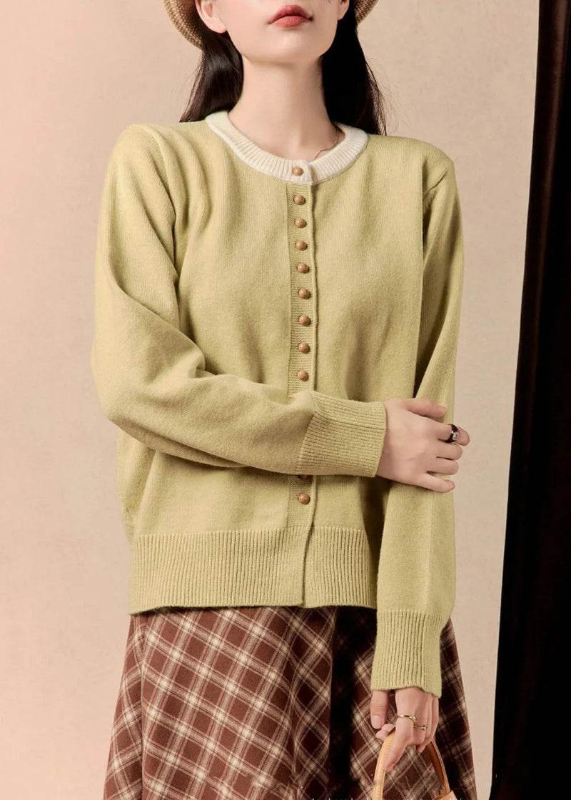 Yellow O Neck Button Knit Coats Winter