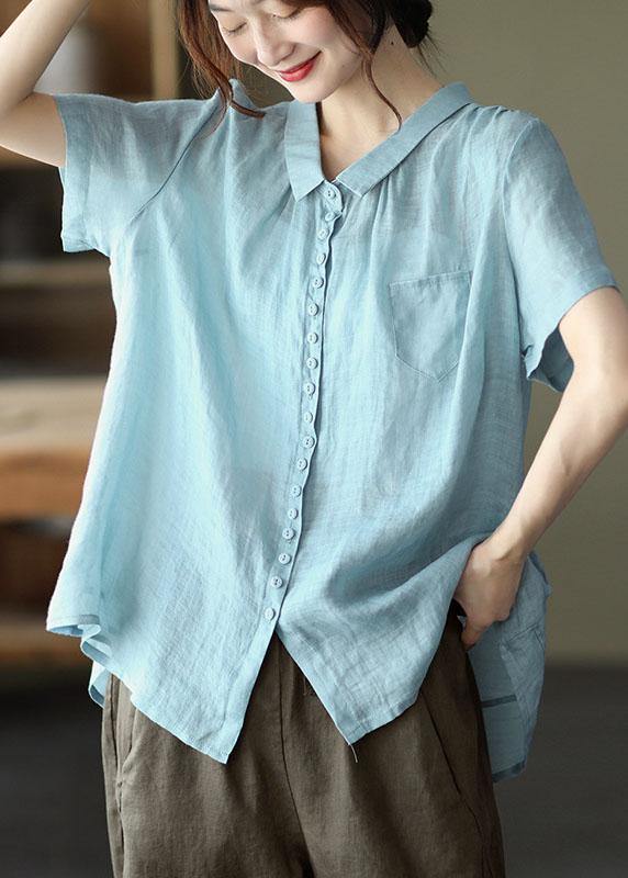Print1 Peter Pan Collar Pockets Patchwork Ramie Cardigan