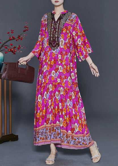 Diy Rose V Neck Print Cotton Vacation Dresses Summer