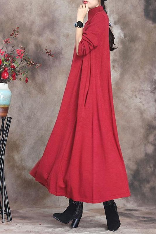 Pure Color Knitted High Neckline Dress