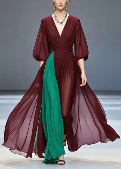 Mulberry Exra Large Hem Patchwork Chiffon Dress Summer