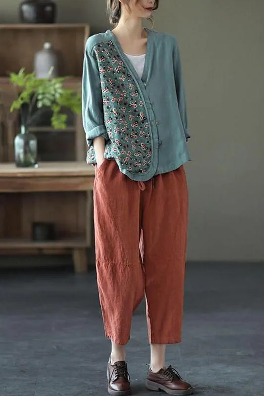 100% Linen Summer Spring Stitching Shirt
