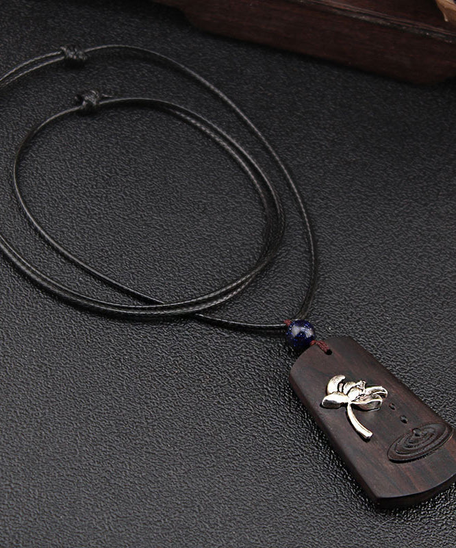 Simple Black Overgild Ebony Pendant Necklace