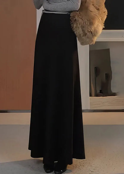 Natural Black Elastic Waist a Line Skirts Spring