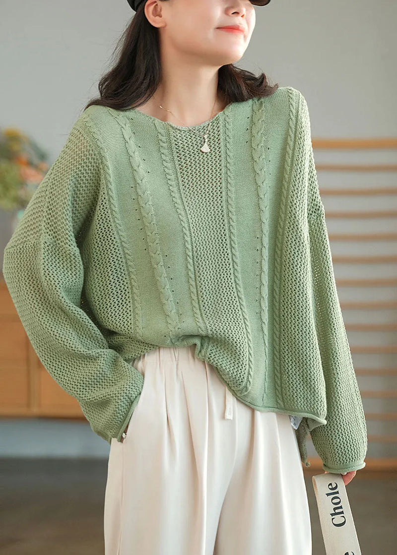 Green Knit Sweaters O-neck Oversized Winter