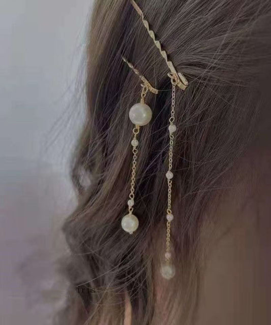 Chinese Style Gold Alloy Pearl Tassel Hairpin Two-piece Set