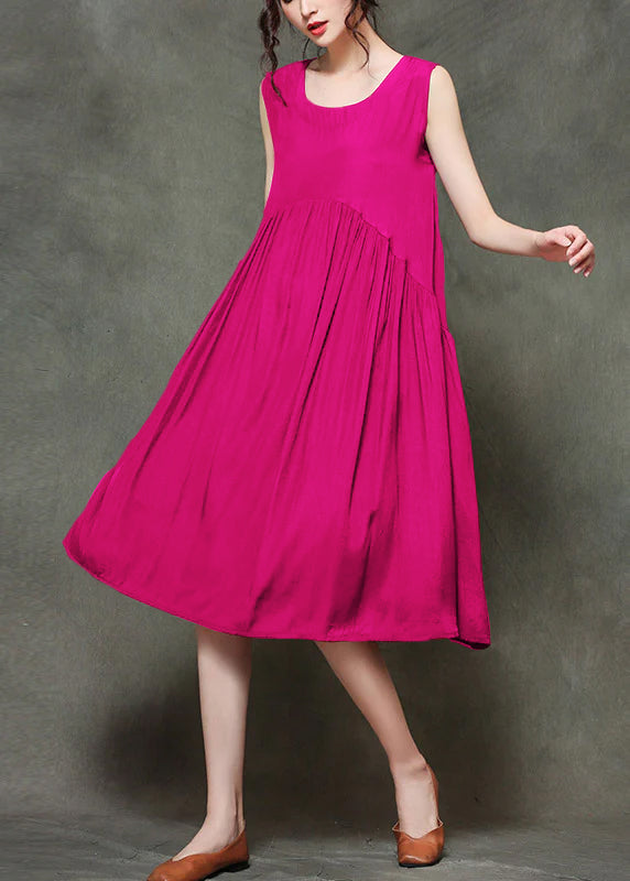 Black Polka Dots Stitching O-neck Wrinkled Long Dresses Sleeveless