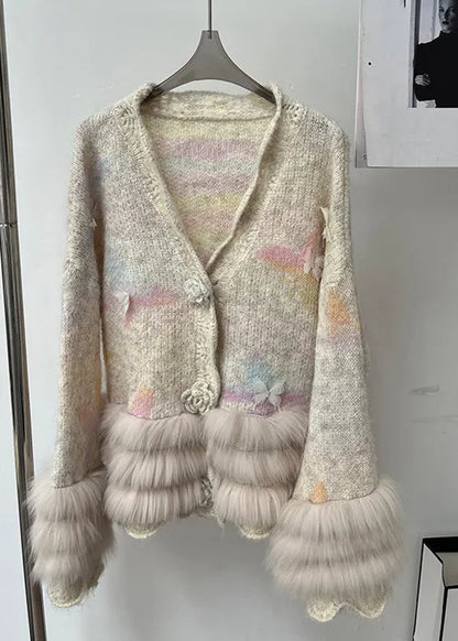 Milk Tea Color Patchwork Cozy Cotton Knit Cardigans Long Sleeve