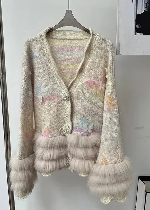 Milk Tea Color Patchwork Cozy Cotton Knit Cardigans Long Sleeve