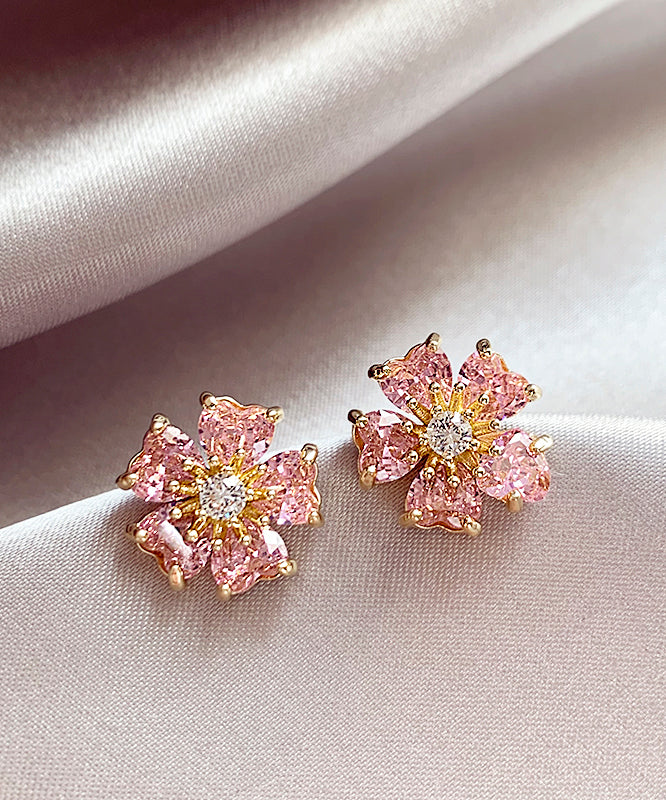 Pink Copper Alloy Zircon Stud Earrings