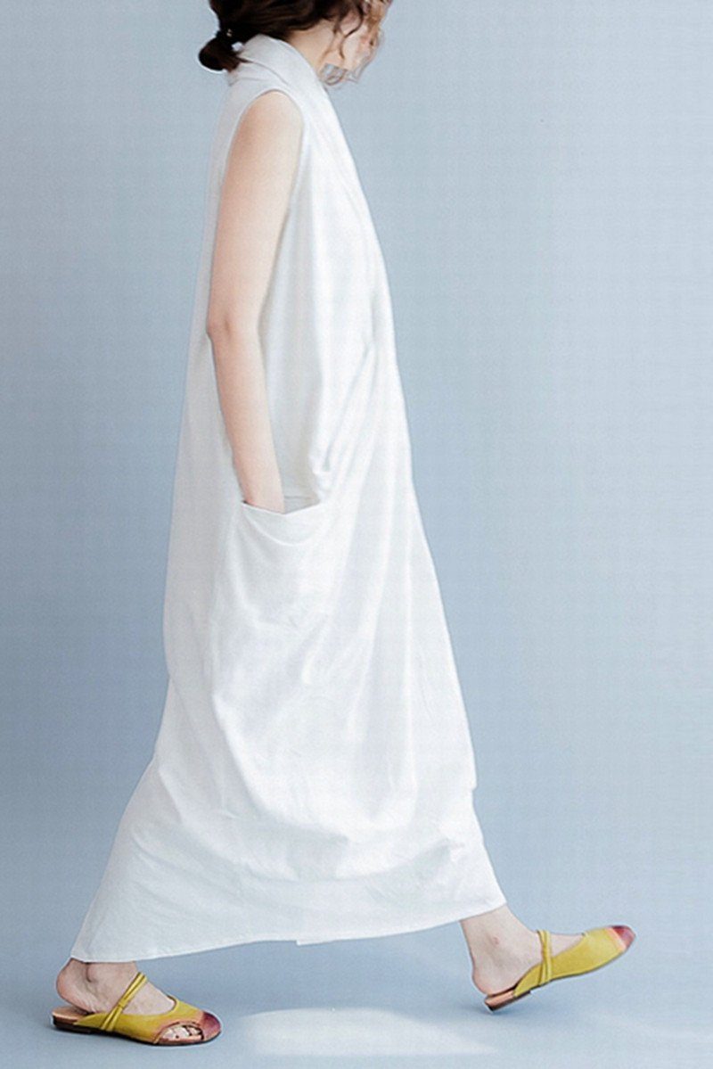 White Sleeveless Cross Oversize Long Dresses