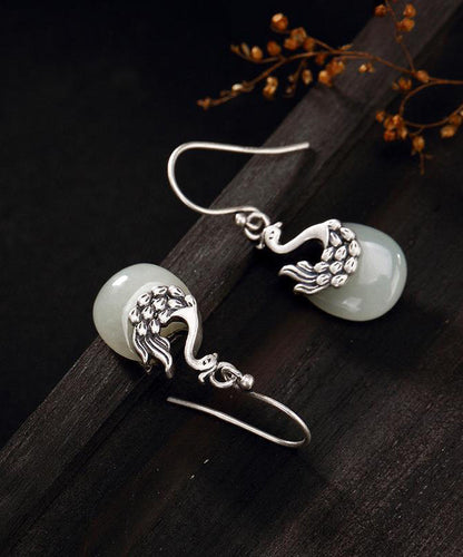 Sterling Silver Legendary Phoenix Jade Drop Earrings