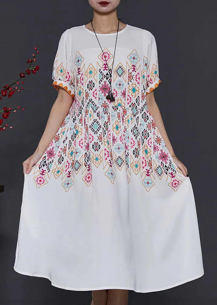 French White Print Chiffon Vacation Dresses Summer