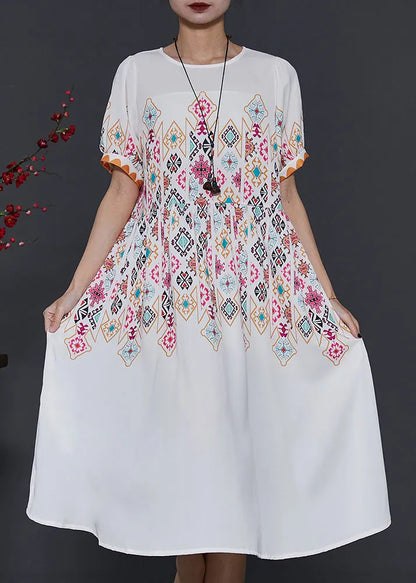 French White Print Chiffon Vacation Dresses Summer