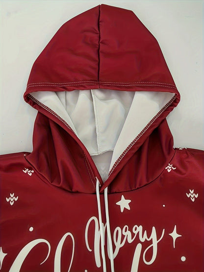 Hoodie with Christmas Print Polyester Merry Christmas Reindeer Design