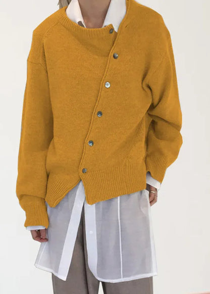Camel Asymmetrical Design Knit Sweaters Autumn