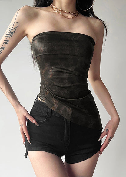 Black Cold Shoulder Asymmetrical Tie Dye Top Sleeveless