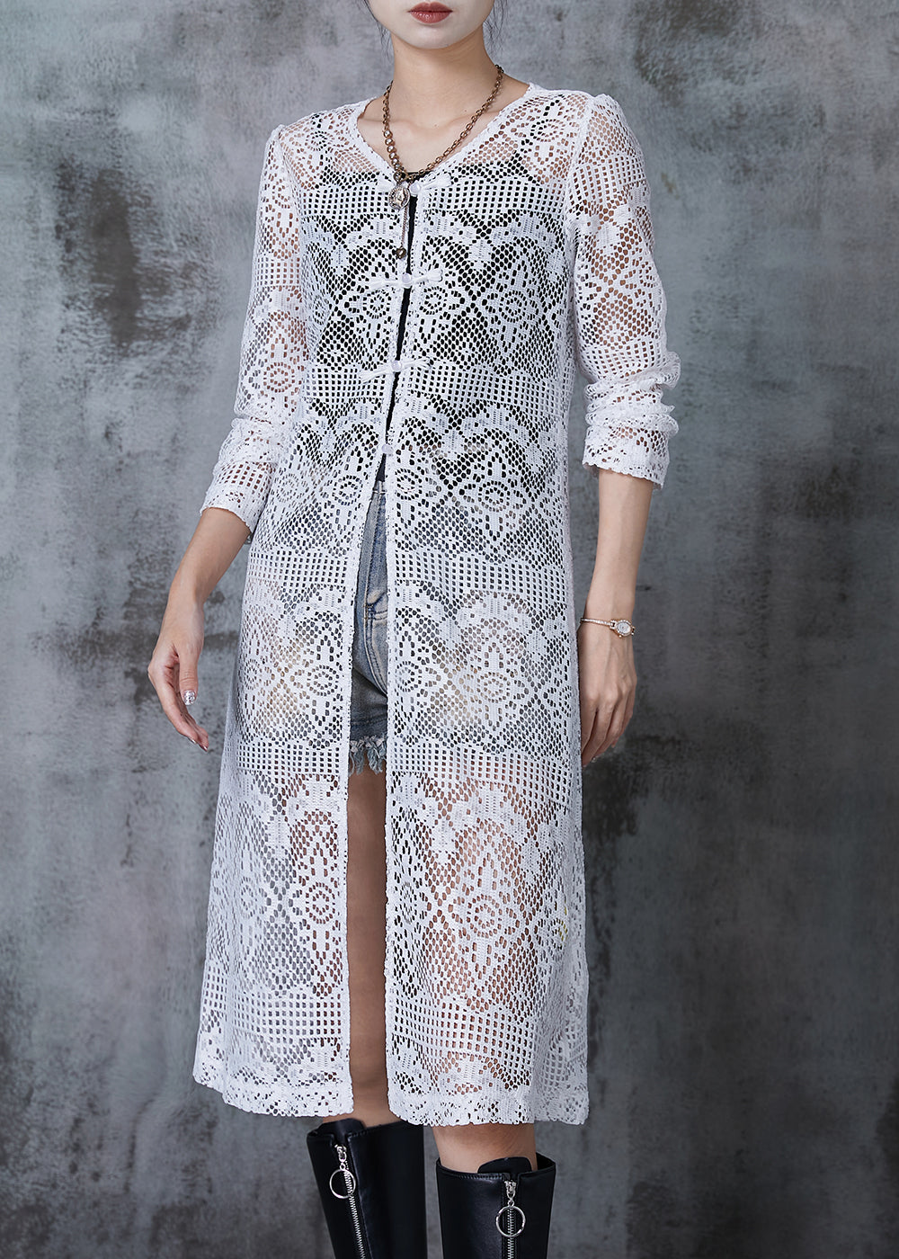 White Hollow Out Lace Long Tops Summer