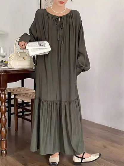 Silk Lantern Sleeve Long Dress