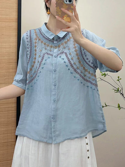 Summer Embroidery Button-up Shirt
