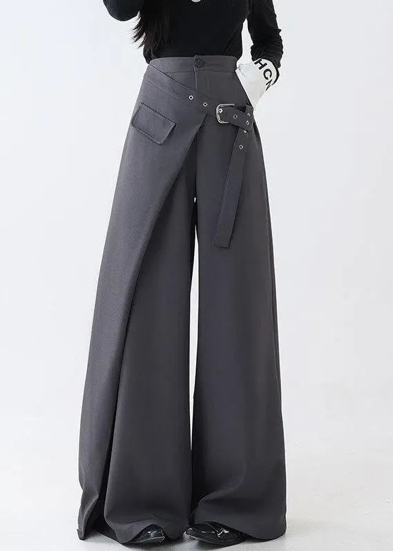Grey False Two Pieces Spandex Fall Wide Leg Pants Pockets