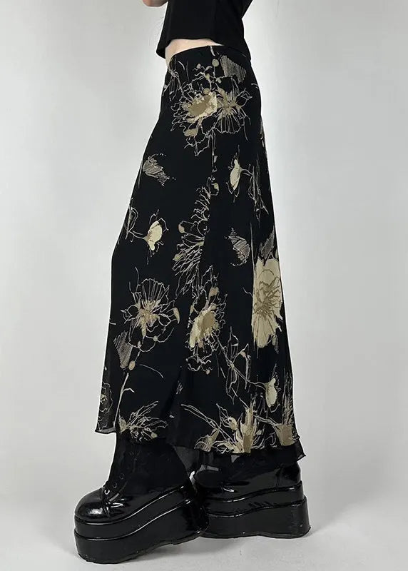 Black Print High Waist Tulle Skirt Summer