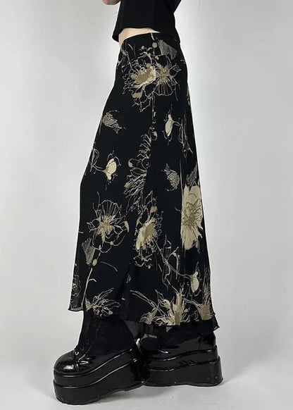 Black Print High Waist Tulle Skirt Summer