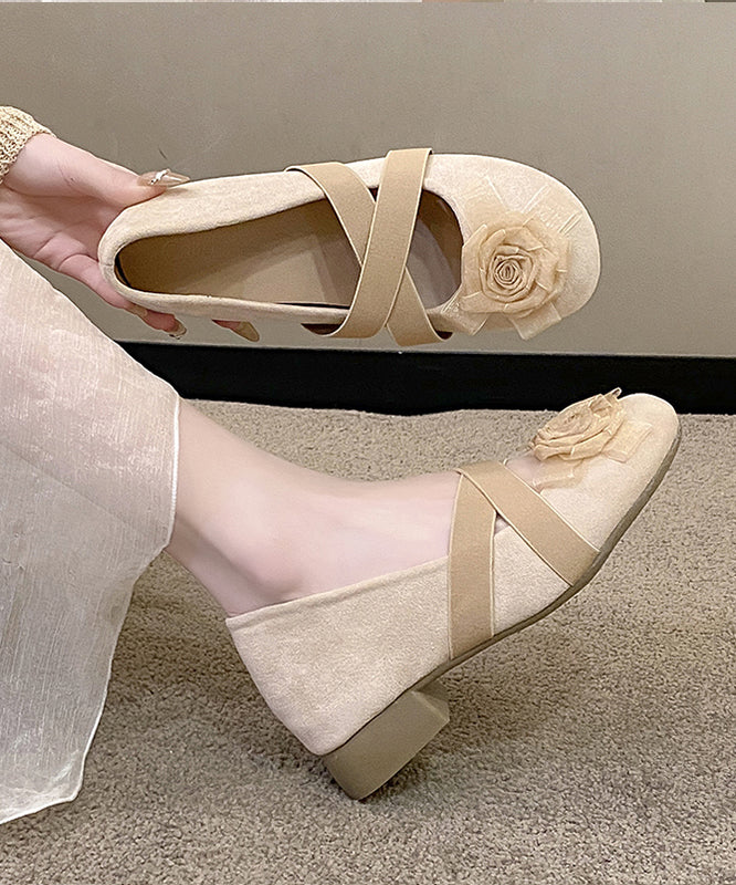 Apricot Cross Strap Splicing Suede Flat Feet Shoes