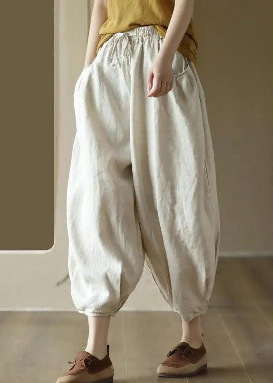 Organic Orange Elastic Waist Linen Crop Pants