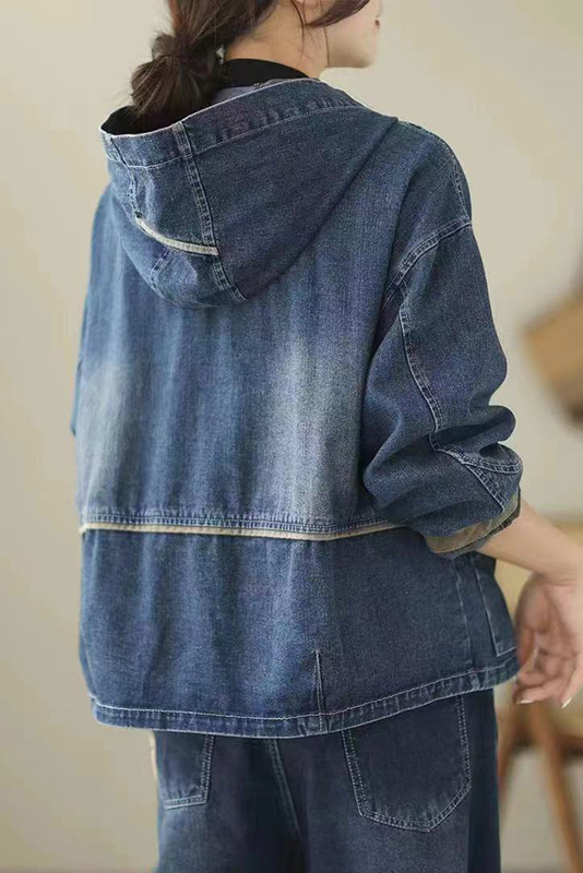 Fall Retro Versatile Short Denim Jacket Hooded Denim Jacket